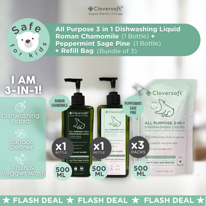 Cloversoft All Purpose 3 In 1 Dishwashing Liquid Bottle 500ml / Refill