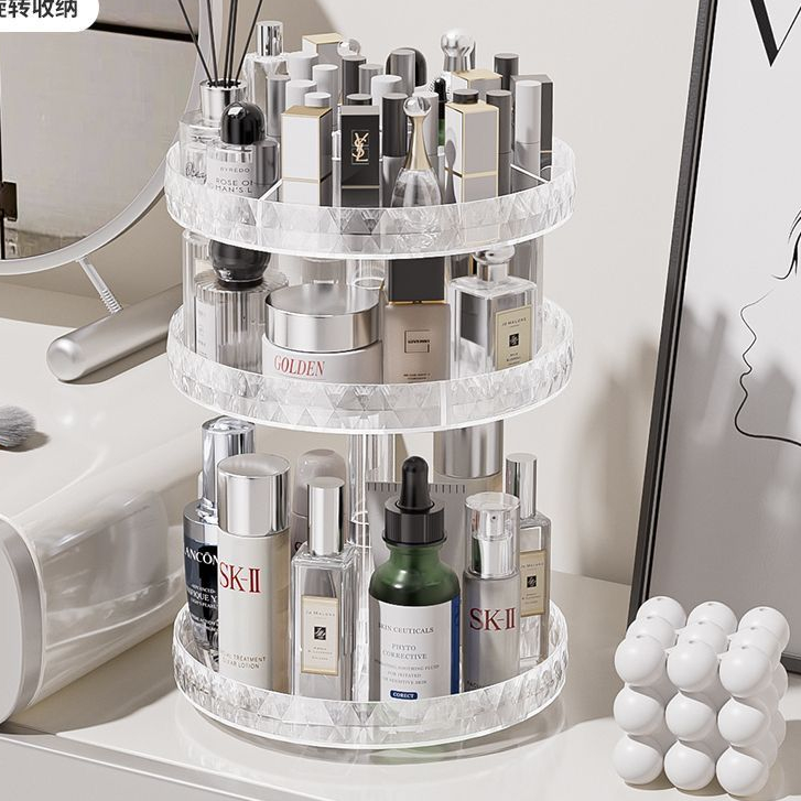 Ⓜ️SG SELLERⓂ️ 2/3 Tiers 360 Rotating Makeup Rack Cosmetics Organizer ...