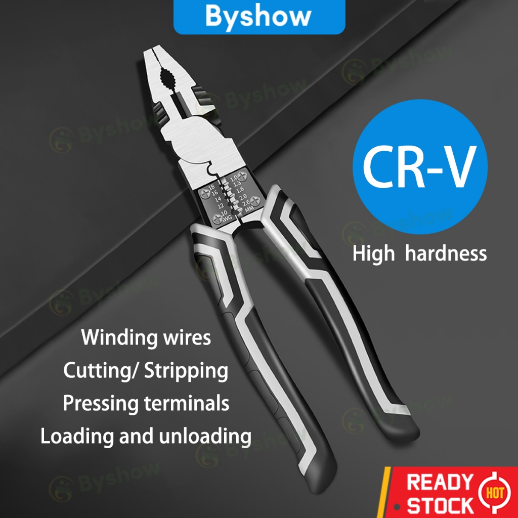 【Byshow】9 inches steel wire pliers Crimper Cable Stripper combination Plier Wire Cutter