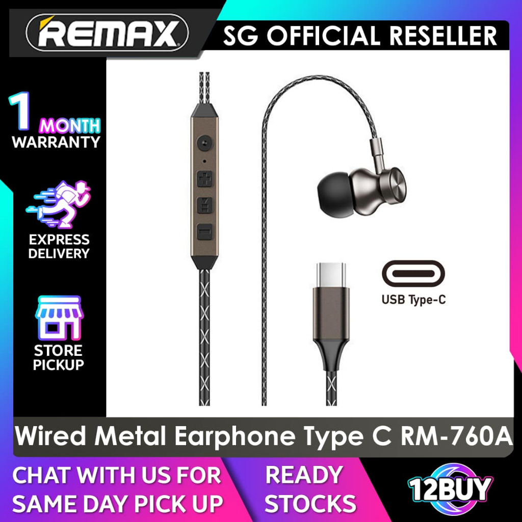 Remax Wired Metal Earphone Type C RM-760A Noise Cancelling with Mic 1 ...