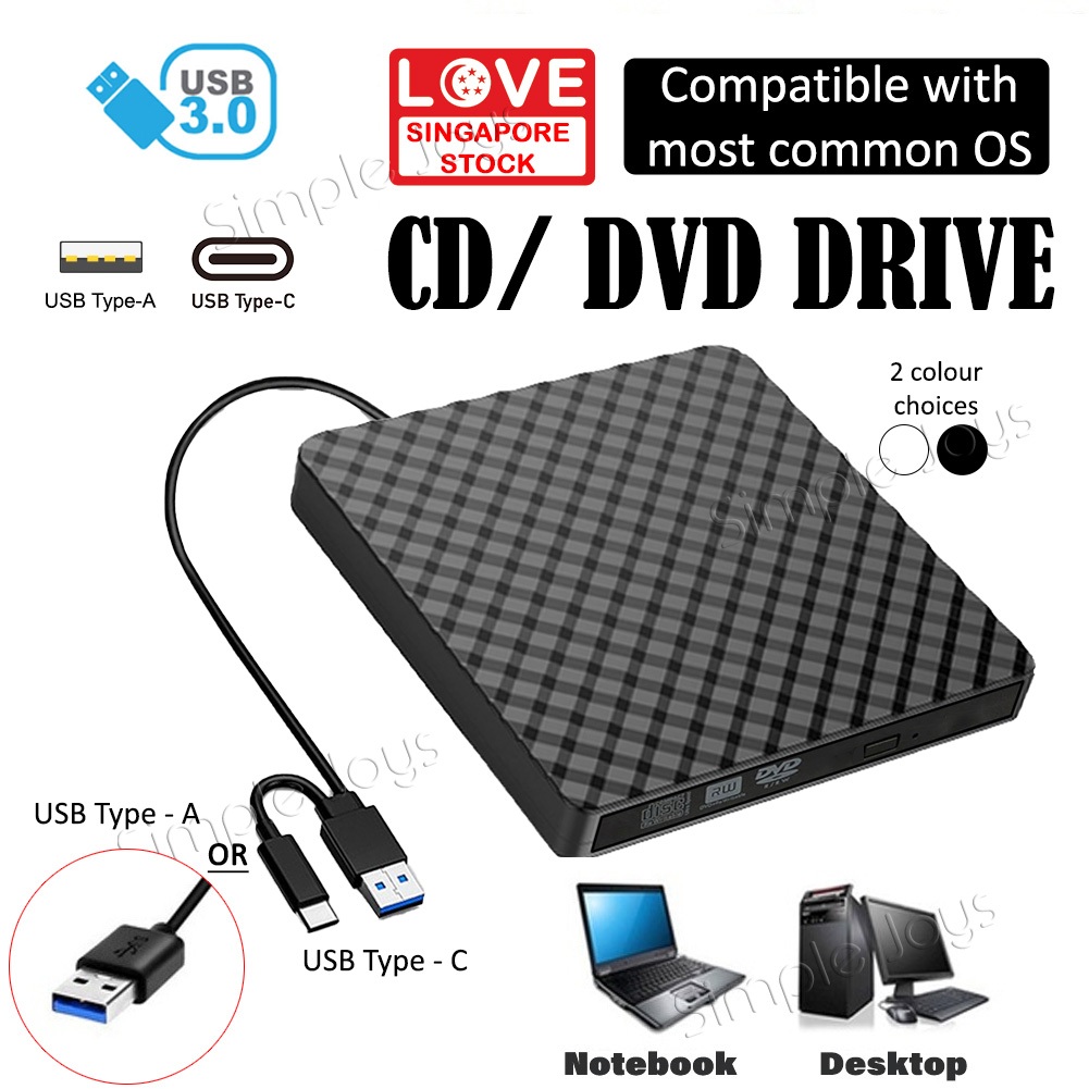 Portable External DVD/CD RW Drive Burner Writer (USB 3.0 and Type C ...