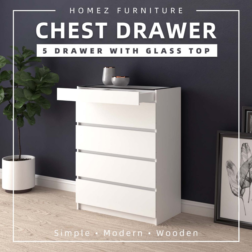 Homez 5 Layers Chest Drawer with Glass Display Top - 7006 | Shopee ...