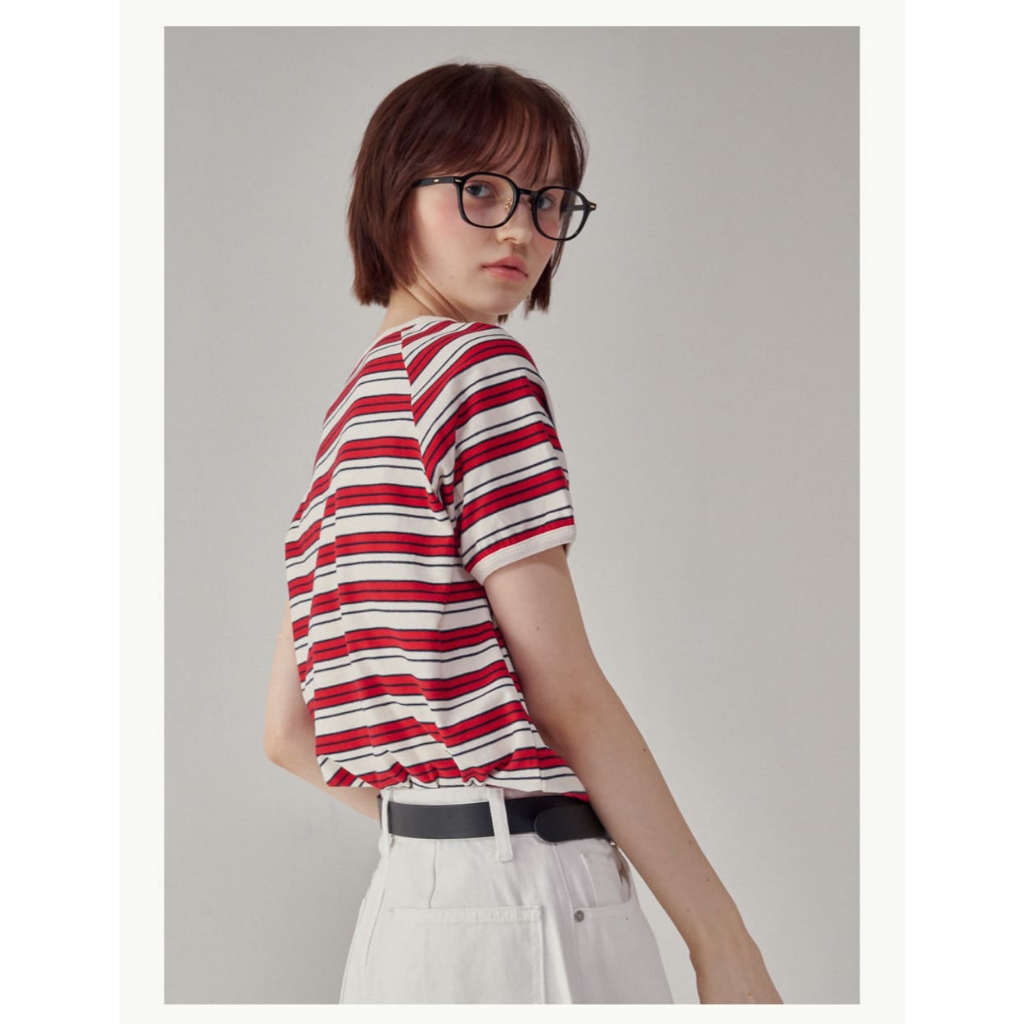 RONRON MULTI STRIPE PUFF SLEEVE HALF T SHIRT | Shopee Singapore
