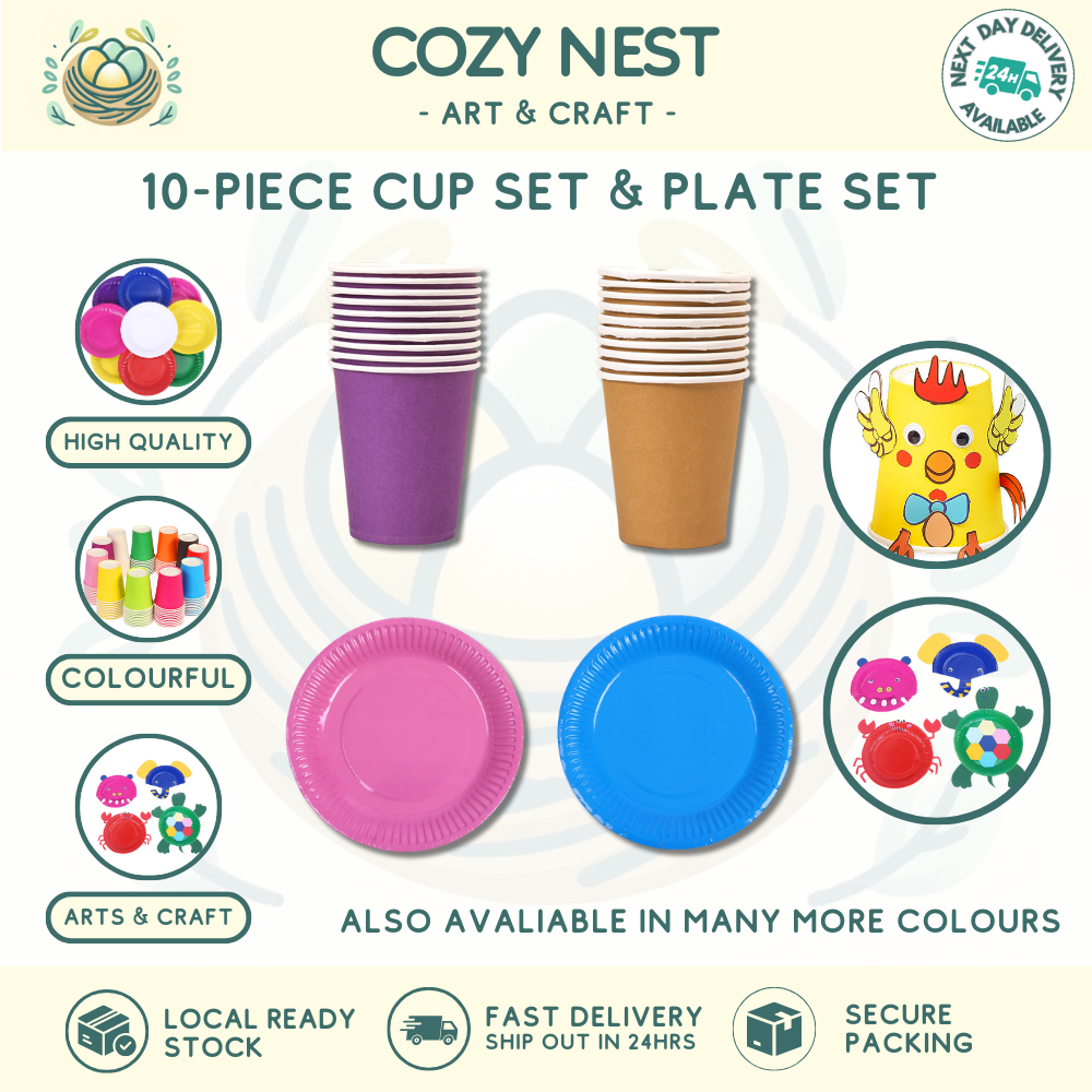 [Cozy Nest] 10-Piece Colourful Thick Disposable Paper Cups Set and ...