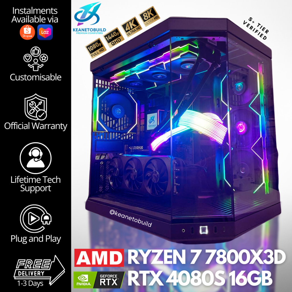 Custom Gaming PC Desktop Computer - Ryzen 7 7800X3D + RTX 4080 Super ...