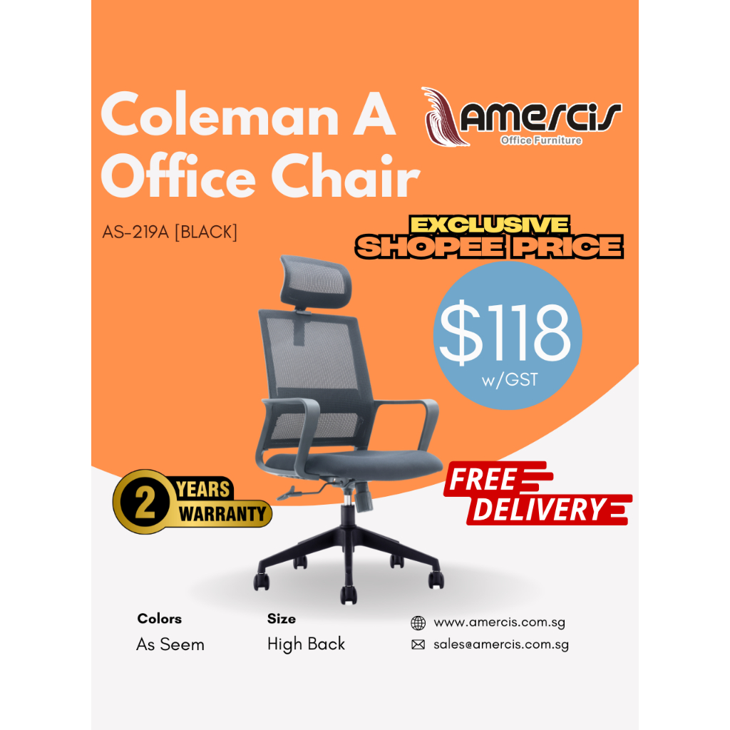 Amercis High Back Coleman A Mesh Chair AS-219A [BLACK] | Shopee Singapore