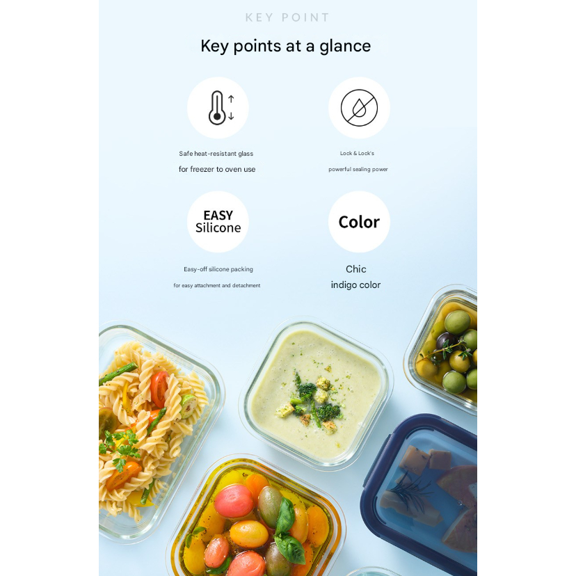 LocknLock Glass Indigo Airtight Container Set of 10 / Square 320 ml 2ea ...
