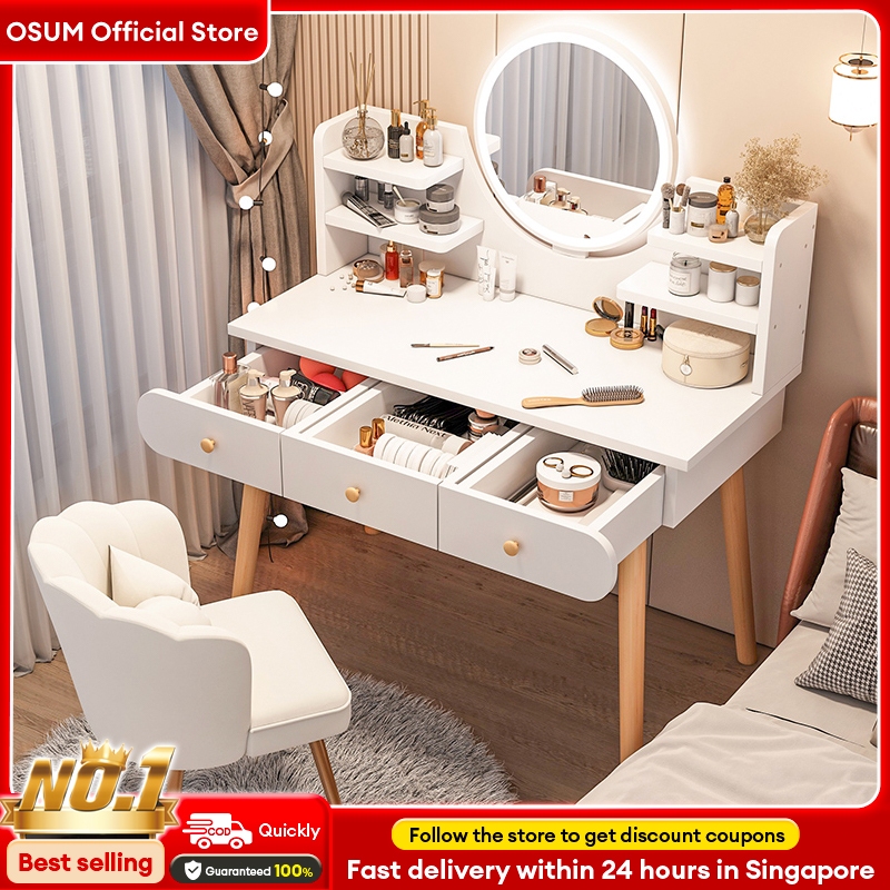 Dressing Table with LED Mirror and Drawer Bedroom Storage Desk Make Up ...