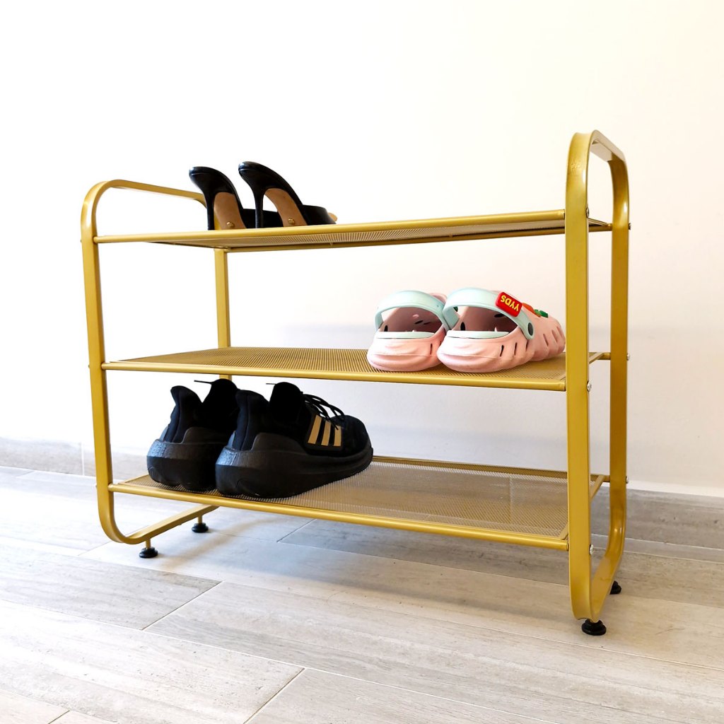 DISPLAY RACK SHOE RACK GOLD COLOR 3 TIERS | Shopee Singapore