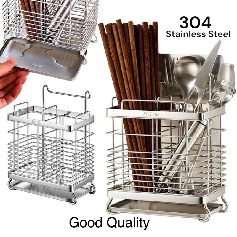 Stainless Steel Cutlery Holder Fork Spoon Chopsticks Rack Container ...