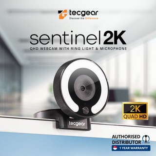 Tecgear Sentinel 2K QHD Auto Focus Webcam with Ring Light, Built-in ...