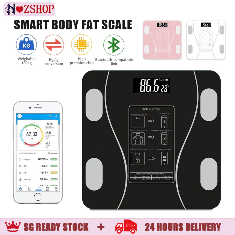 【SG】App Bluetooth Body Fat Smart Weight Scale Digital Weighing Scale ...