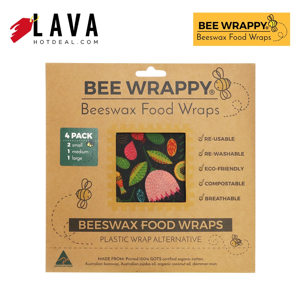 White Magic Bee Wrappy Beeswax Food Wraps 4 Piece Pack(2S, 1M, 1L)Bee ...