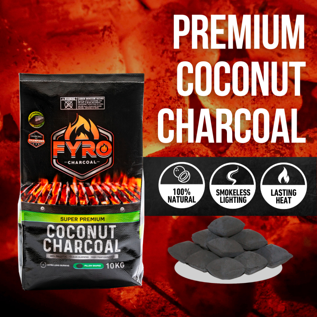 FYRO Premium Coconut Charcoal Briquettes(10kg)Smokeless when