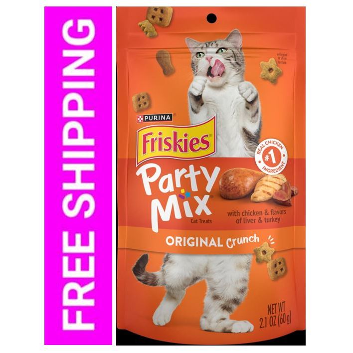 Friskies Party Mix 60gx10pkts Original Crunch with chicken flavors of liver turkey. Cat Treats. Shopee Singapore