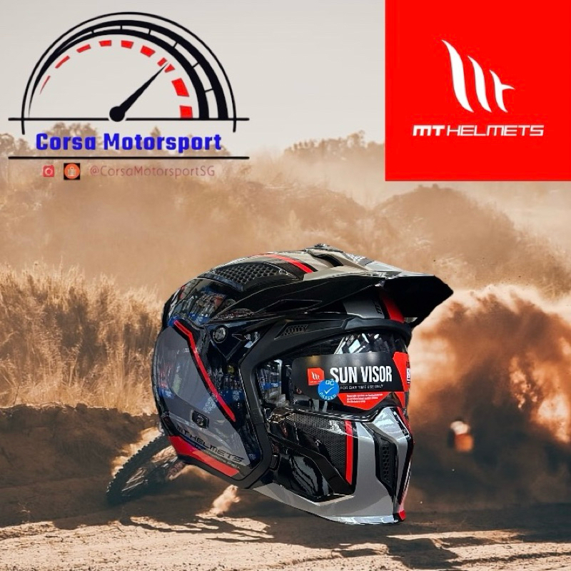 SG Seller PSB APPROVED MT Helmets Streetfighter Street Fighter Twin Black Red Grey Dual Sport Motocross Hybrid Shopee Singapore