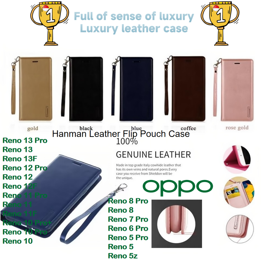 Hanman Leather Flip Pouch Case OPPO Reno 13 12F 11F Reno10 Pro Plus ...