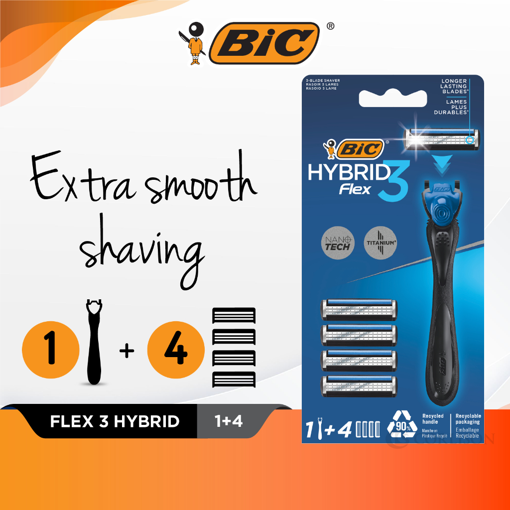 BIC Flex 3 Hybrid Shaver / Razor + 4 Shaver / Razor Cartridges | Shopee ...