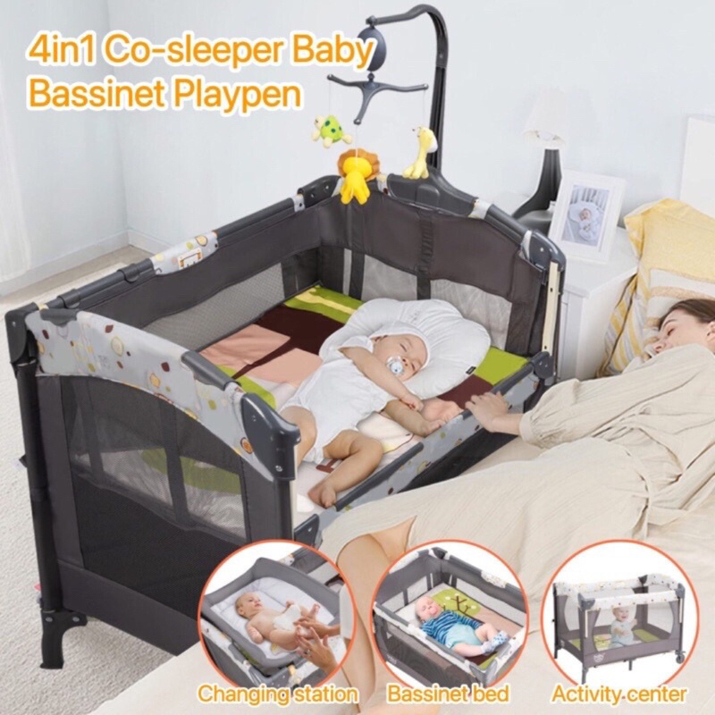 [SG Stock] Playpen Co-sleeper Foldable Baby Bedside Sleeper Adjustable ...