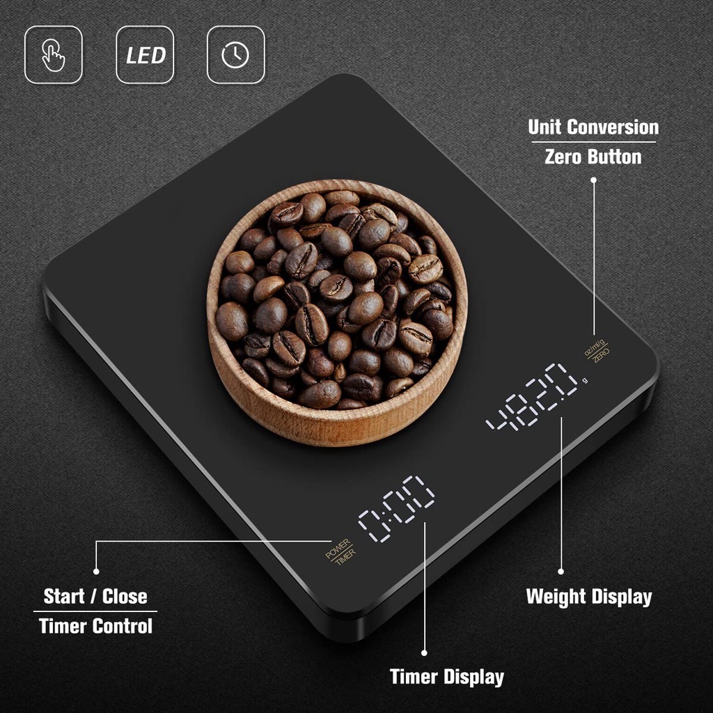 【SG】Rechargeable Coffee Scale Auto Timer LED Display Kitchen Scales ...