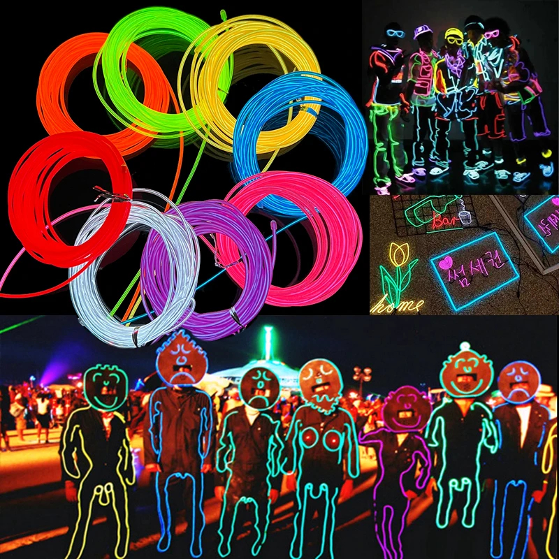 5 Meter Glow EL Wire Cable LED Neon Dance Party DIY Costumes Clothing ...