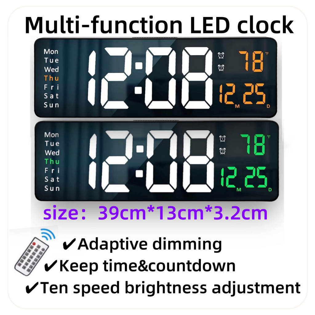 13/16inch Large Display LED Digital Wall Clock Remote Control ...