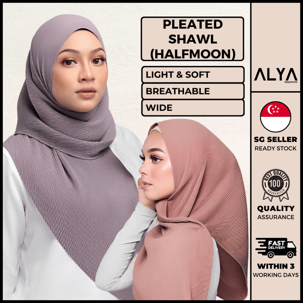 Pleated Halfmoon Shawl Alya Apparels Triangle Shawl Tudung