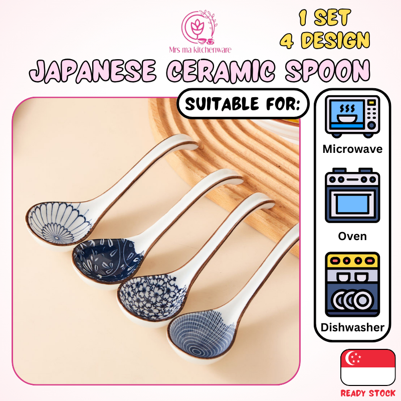 SG Ready Stock - Japanese Classic Blue Ramen Spoon - 1 Set 4 Pcs ...