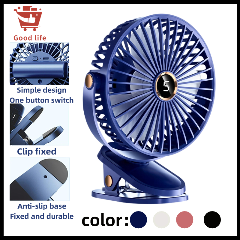 10000mAh Rechargeable Clip-On Fan 720° Rotation 5-Speed USB Silent Air ...