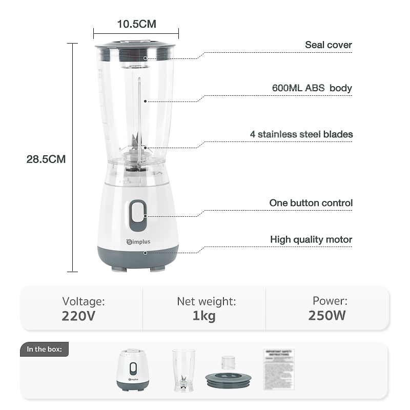 Simplus Multi-functional Blender | 1.25L+1L Large Jugs | 380W Copper ...