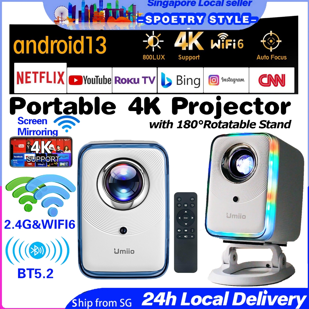 【SG】Projector with Netflix Mini 4K Projector Portable Ultra HD ...