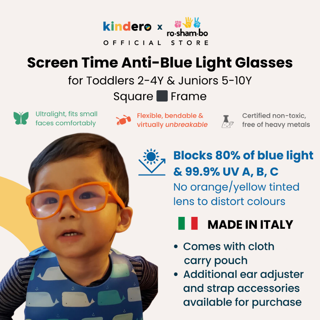 Roshambo Screen Time Anti Blue Light Unbreakable Glasses (Square Frame ...