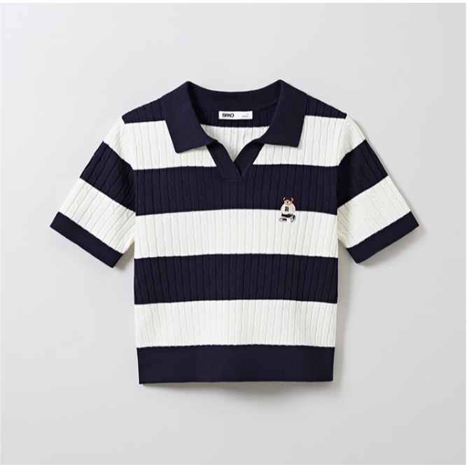 ★ SPAO★ Woody Cable Half-open Short-sleeved Knit SPKWF24G SPAO Knitted Crop T (Woody) cable half-open short sleeve