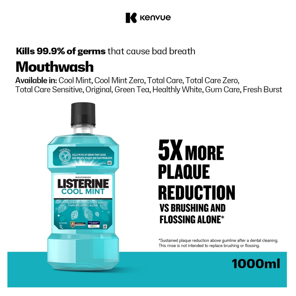 Listerine Antiseptic Mouthwash 1000ml with 4 Essential Oils (10