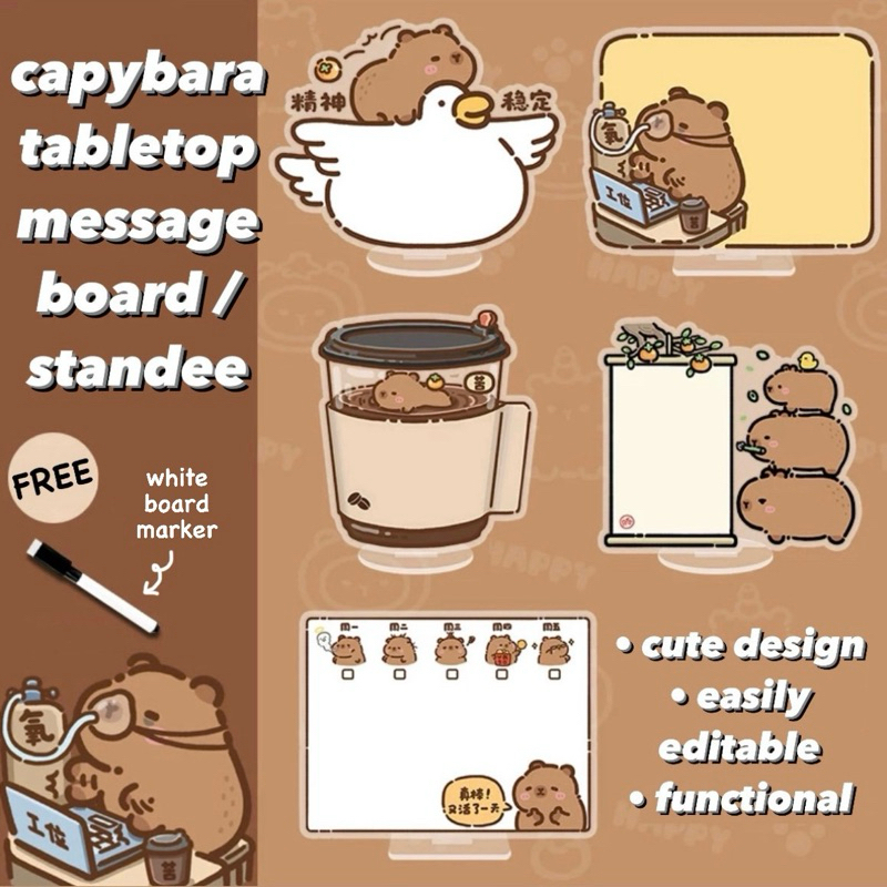 (sg stock) cute capybara erasable message note board tabletop desktop ...