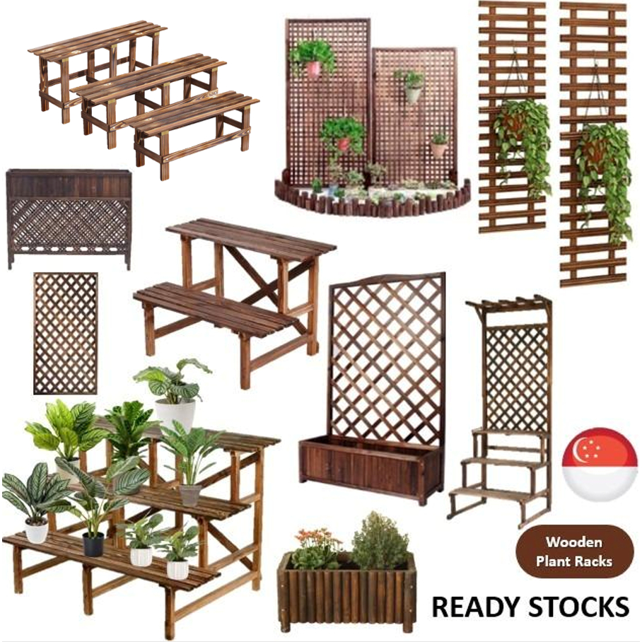[SG SELLER] Outdoor Gardening Wooden Plant Rack Trellis Stand Water ...