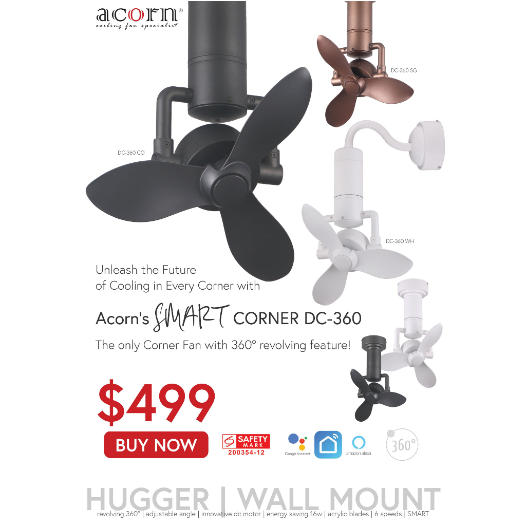 Corner Fan Wall Fan Ceiling Fan Acorn Smart DC-360 16 inch DC Motor SG ...