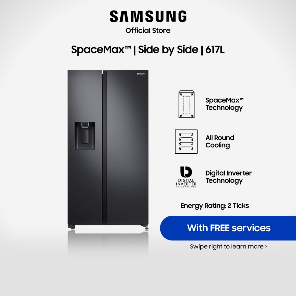 Samsung RS64R5304B4/SS, Sidebyside Refrigerator, 617L, 2 Ticks