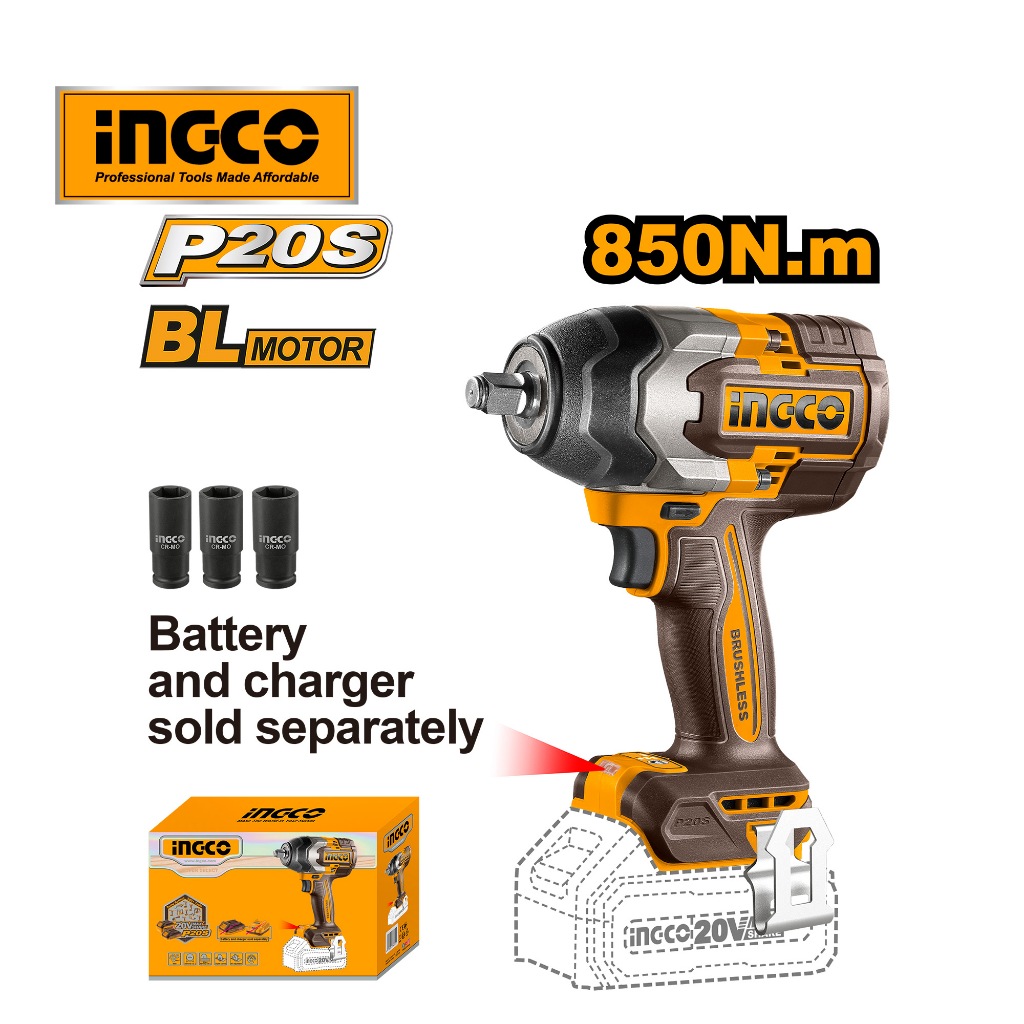 INGCO 20V Lithium Battery Cordless Impact Wrench CIWLI20851 Shopee Singapore