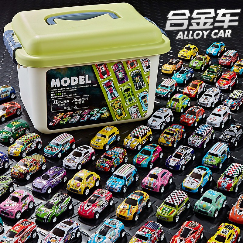 A143⭐Pull Back Car Playsets with Storage Box Mini Die-Cast Alloy Race ...