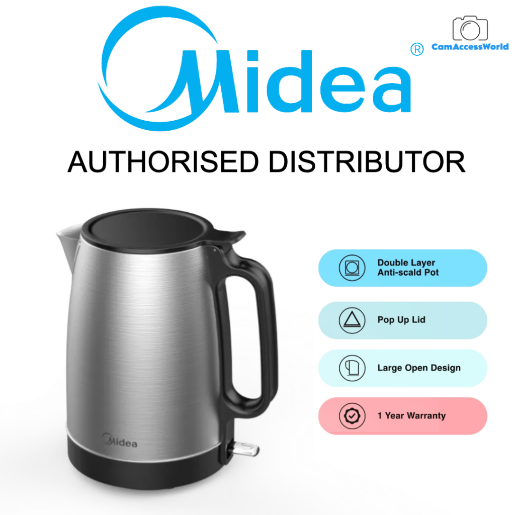 Midea MK-1703M Grey Stainless Steel Fast Boiling Electric Kettle, 1.7L ...