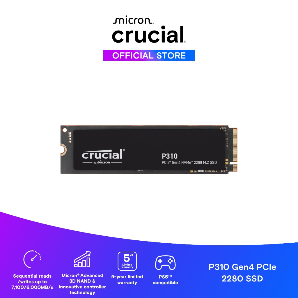 Crucial P310 500GB/1TB/2TB PCIe Gen4 NVMe 2280 M.2 SSD