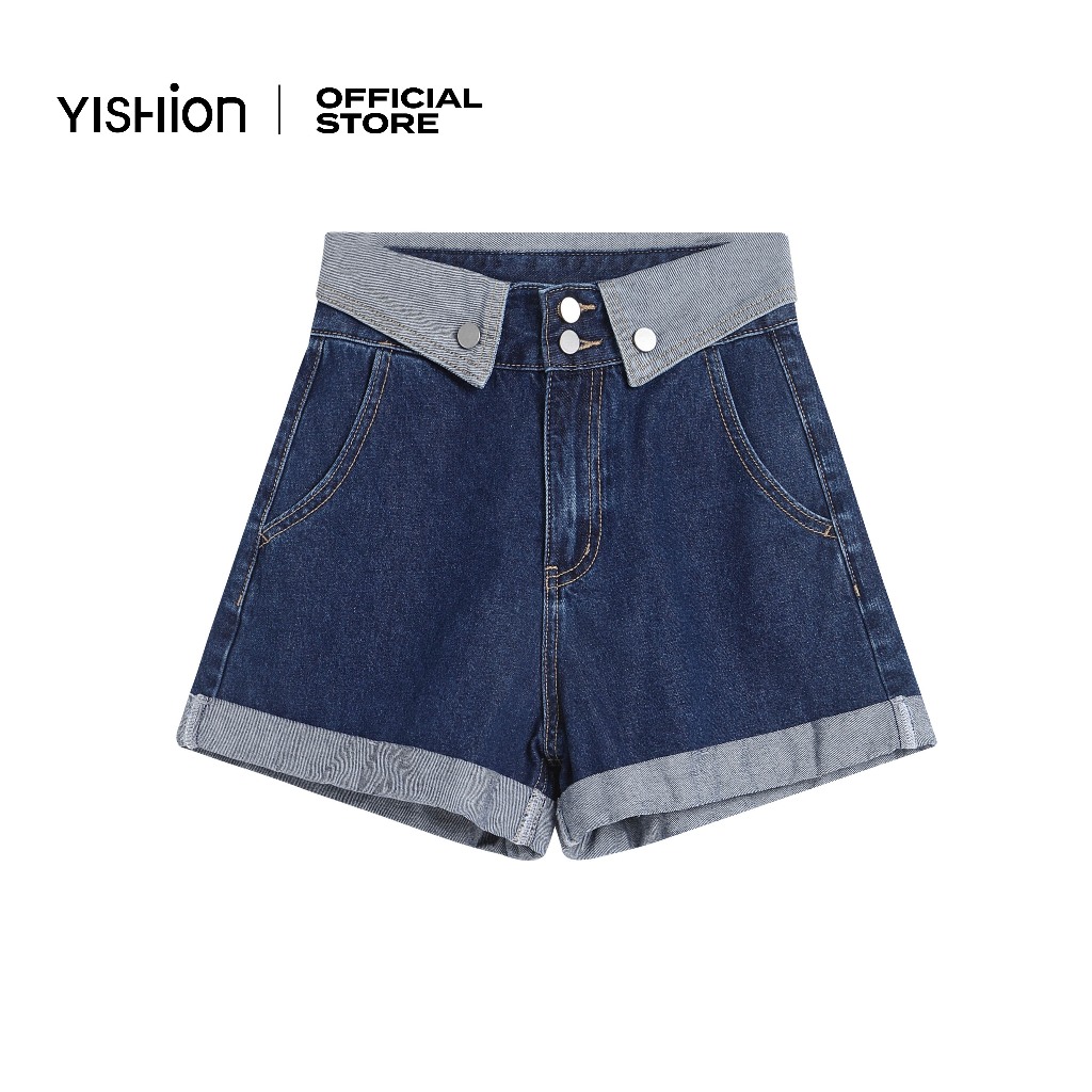 YISHION High Waist Regular Denim Shorts with Contrast Roll Hems For Women 6970 Shopee Singapore