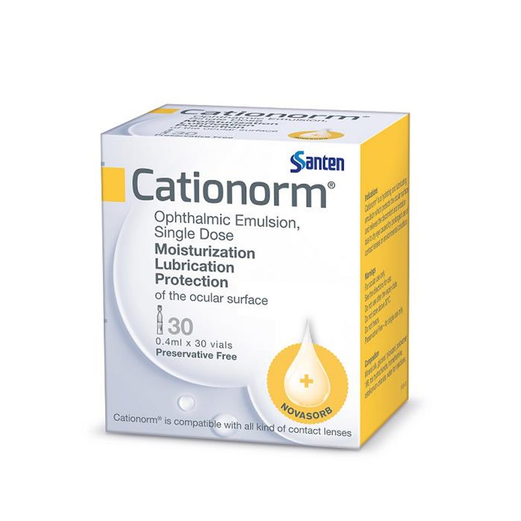 Cationorm Ophthalmic Emulsion, Eye Drops, Single Dose (30 vials x 0.4ml ...