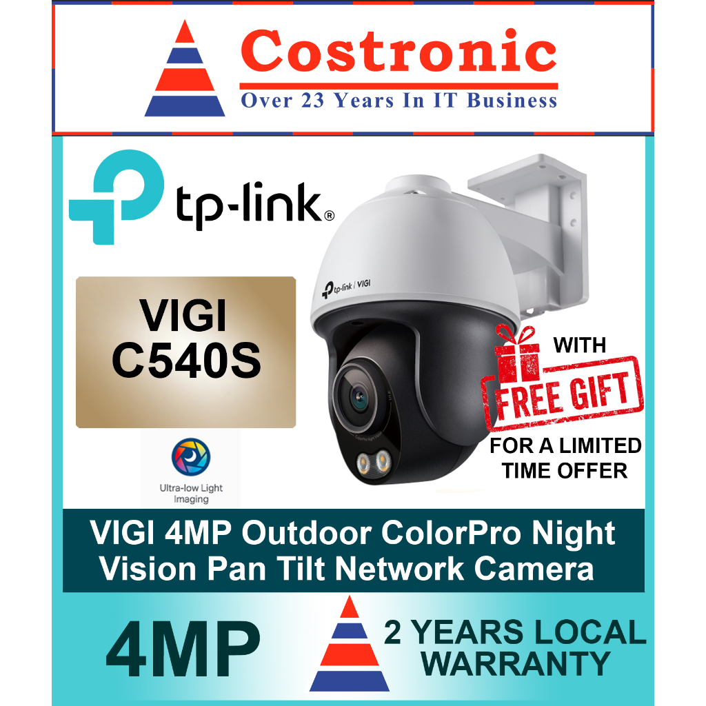 TP-Link VIGI C540S 4MP Outdoor ColorPro Night Vision Pan Tilt Network ...