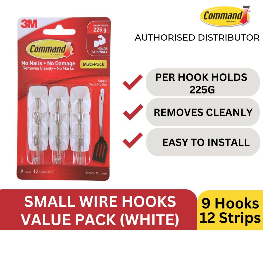 3M Command Small Wire Hooks Value Pack White 17067-9 Shopee