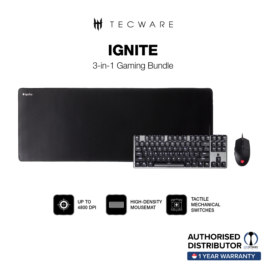 TECWARE Ignite 3 in 1 Gaming Bundle, Keyboard / Mouse / Mousemat