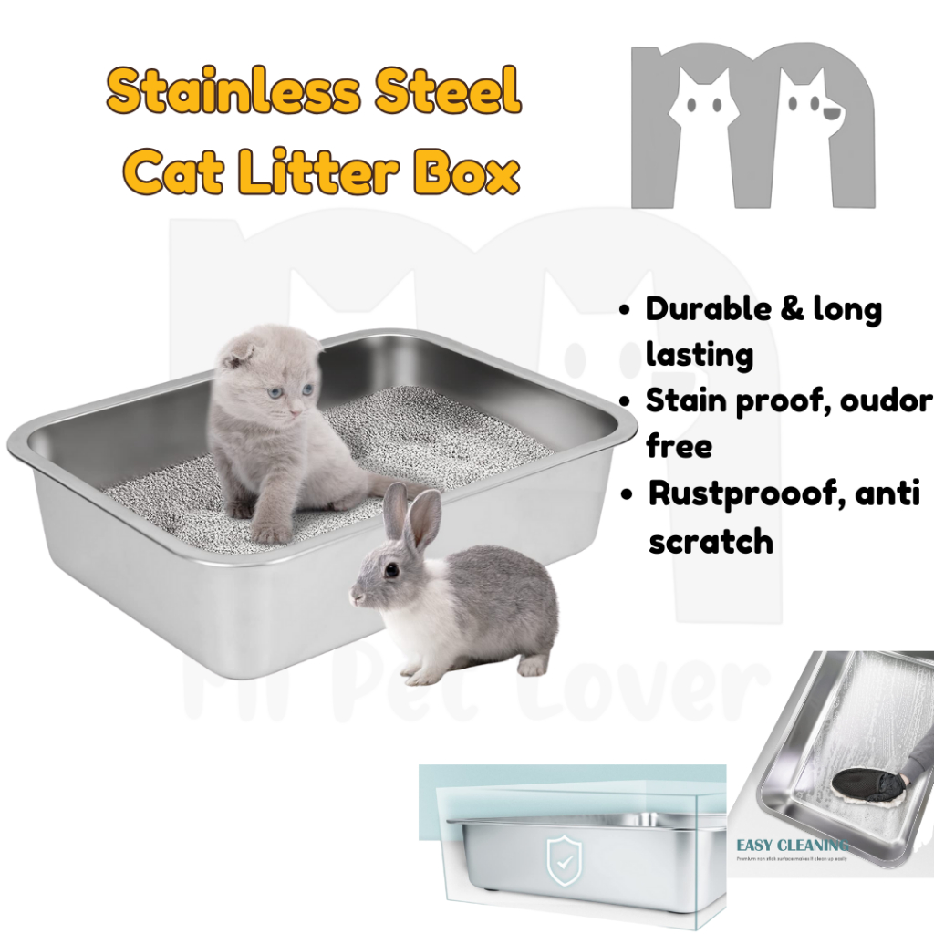 【Mi Pet Lover】Stainless Steel Cat Litter Box Large Metal Litter Box for ...