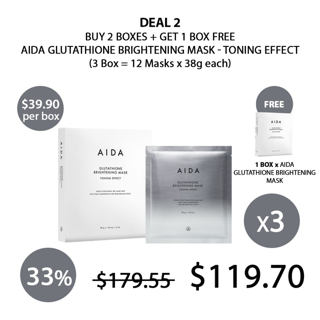 AIDA OFFICIAL STORE) Glutathione Brightening Mask (1 Box = 4 Masks x 38g) -  COCOMO | Shopee Singapore
