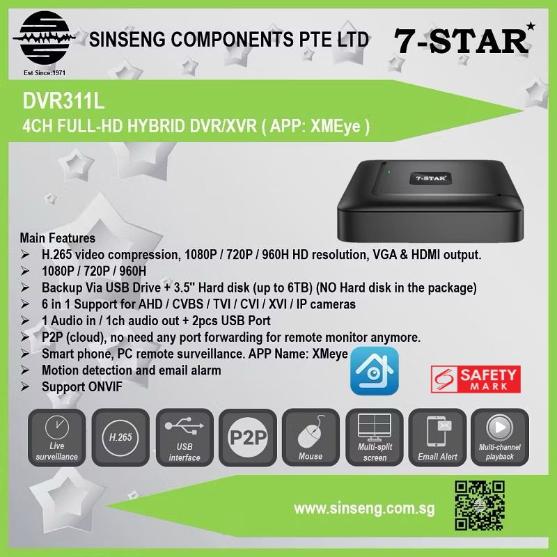 7-STAR* 4CH FULL-HD HYBRID DVR/XVR (PC-Mobile APP:XMEye Pro) Support ...